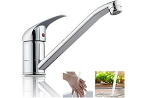 BRIEFNESS Wasserhahn Küche Chrom - Hochdruck Armatur Küchenarmatur Einhebelmischer Einhand-Spültischbatterie mit 360° schwenkbarem langem Auslauf - Waschbecken Wasserhahn mit 3/8" Heißer und Kalter Schlauch