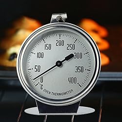 HUVE Acier Inoxydable 0-400 °C Thermomètre, Cuisson Four, thermomètre analogique bimétal, Four, Four à Pizza, Poêle à Bois Bois Four