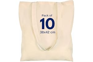 DRAPES & DECOR Cotton Canvas Plain Tote Bags to Decorate in Bulk Pack of 5/10/25/50, 145gsm 100% Natural Cotton Premium Fabric Blank Reusable Large Canvas bag -38 X 42 cm+65cm long Handles
