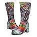 Produktbild Camfosy Damen Hohe Stiefel mit Absatz,Warme Fell Gefüttert 2019 Winter Leder Kniehohe Reitstiefel Schnee Schuhe Bohemian Gestickt Bunte Druck Blume Arbeits Langschaftstiefel Kniestiefe