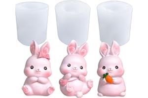 HyzaPhix 3pcs Osterhasen Silikonform 3D Hase Gießform Tier Epoxidharz Formen Silikon Kaninchen Kuchenform Fondant Form Rabbit Resin Molds für DIY Seife, Kerzen, Ostergeschenke
