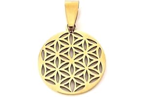 Felicidade Pendentif Fleur de Vie en Acier Inoxydable - Symbole d'Harmonie et d'Énergie Positive - Couleurs Argent et Doré - Idéal pour Femme - Bijou Élégant et plein de sens