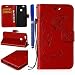 Produktbild FESELE Schmetterling Lederhülle für [Huawei Nova] Ledertasche Handytasche Brieftasche Hülle, Huawei Nova Prägung Design Muster Schmetterling Blume Lanyard Leder Case Handytasche Vintage Schutztasche Klappetui Schlanke Hülle Magnetverschluss Flip Cover Kartenfach und Ständer Standfunktion + Blau Eingabestift-Butterfly,Rot