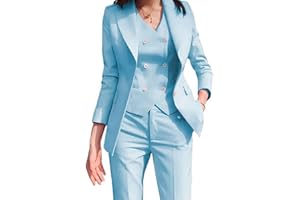 BOTONG Conjunto de 3 piezas con solapa de muesca para mujer, ajuste regular, chaleco, pantalones, traje de oficina para mujer, traje casual