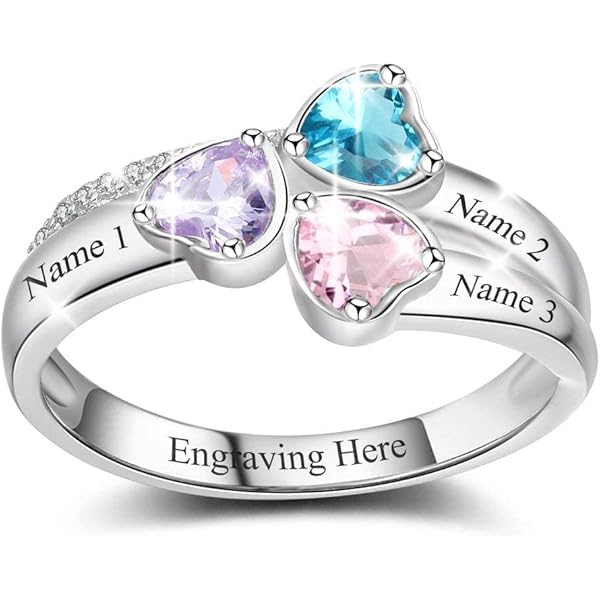 Family Ring Personalized s 925 Sterling Silver Heart Custom - Main Image