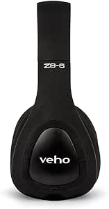 Veho ZB-6 On-Ear Bluetooth Headphones | Foldable Design | Microphone | Remote Control | Wired Option | Rechargeable Wireless Headphone - Black (VEP-014-ZB6)