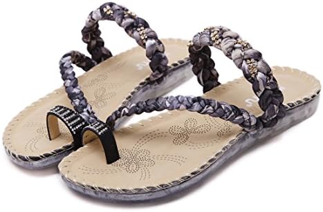 Ruiren Women Bohemian Rhinestone Clip-Toe Sandals,Summer Flat Shoes for Ladies