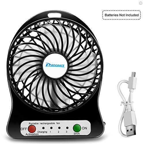 Portable USB Mini Fan, 10,2 cm 3 Speed wiederaufladbar 18650 Lion Akku/USB Lüfter Notebook Kühler Tisch Lüfter mit LED Nachtlicht, kompatibel mit USB-Port – Power Bank/Laptop/Computer