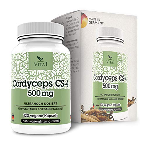 VITA1 Cordyceps Sinensis 500mg  120 capsule (fornitura per 2 mesi)  estratto vegano CS-4  Fatto in Germania