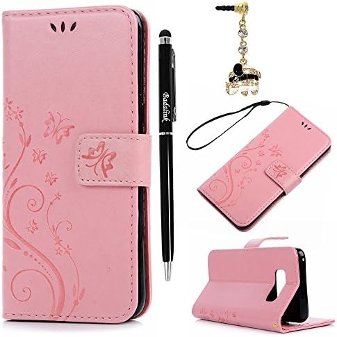 For Samsung Galaxy S8 Case,Badalink PU Leather Embossed Wallet Flip Case Shockproof Bumper Cover with Soft Inner TPU Case Magnetic Closure with Stand Folio Protective Case for Samsung Galaxy S8 with Dust Plug &amp; Stylus Pen - Pink