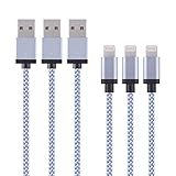 Duractron 3 x 1m Cable Lightning a USB Nylon Conector aluminio para IPhone 6, 6s, iPhone 5, 5s, IPad IPod y Mac, Color Blanco