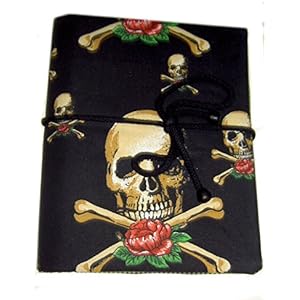 Buchhülle Totenkopf mit Blume + Notizbuch