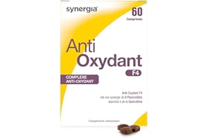 ANTIOXYDANT F4 60 Comprimés | Complexe Anti-Âge Naturel, à Base d’Ingrédients Naturels Concentrés | Citroflavonoïdes, Goji, Grenade, Raisin, Thé Vert, Myrtille et Quercétine | LABORATOIRE SYNERGIA