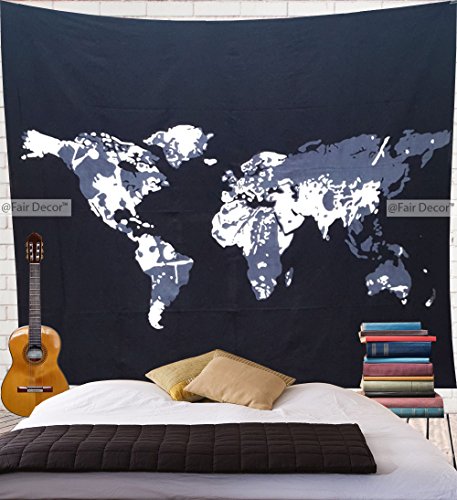 Weltkarte Wand Tapisserie Größe 215 x 235 cm Baumwolle Tuch von fairdecor