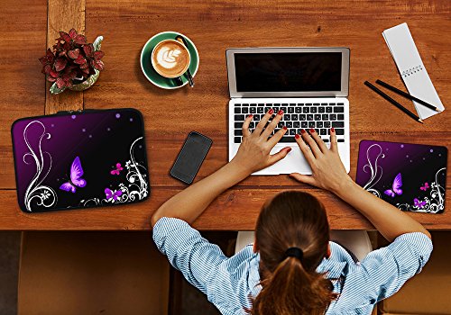 PEDEA Design Schutzhülle Notebook Tasche bis 17,3 Zoll (43,9cm) mit Mauspad und schnurloser Maus, Purple Butterfly - 7