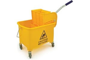 AWAN MARKETING 20L Mop Bucket and Wringer, Kentucky Press Wheeled Cleaning Trolley with Metal Handle & Mop Holder, Plastic Body Floor Cleaning Cart for Household and Commercial Use, Yellow