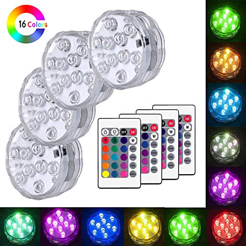 VGROUND Sommergibile Luce LED, Impermeabile Luci Piscina Subacquee Notte Luci con Multi Color, Telecomandi per Vasi, Acquario, Fish Tank, Stagno, Piscina, Cristallo, Natale, Halloween (4PCS)