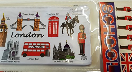  1 Bestselling All In One School Kit - London Souvenir - Pen   Pencil Case  Sharpener  Eraser   Rubber  Ruler  inches cm  - Trousse   Federmappchen   Caja de Lapices   Astuccio - White - EVERYTHING LONDON - Black Cab   Red Phone Box   London Bus   Royal Guard   Beefeater   Tower of London   Big Ben   Westminster Abbey   Tower Bridge   St Paul s Cathedral - Top Quality Product