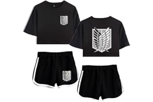 LKY STAR Attack On Titan Sommer Sport Sets mit Druck Anime T-Shirts Crop Top und shorts Anzug für Damen Mädchen