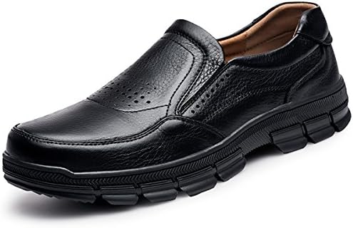 Ddstar Men's Fashion Outdoor Mountaineering Leather Shoes Genuine Leather and Rubber Relaxed Fit Breathable Inner Slip-On formal Shoes Loafers Shoes black 8. 5 UK