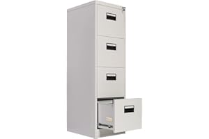 FRIDEKO HOME Frideko Filing Cabinets, Lockable Cabinets, 4 Drawers Metal Cabinet, Office Cabinet with Lock Utility Storage Cupboard Locker, Need to assembly (Light Grey)