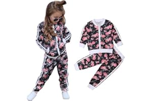 Geagodelia Completo da Bambina Sportivo Casual Top Felpa a Maniche Lunghe + Pantaloni Stampato Floreale Tuta Ragazza Set Pantaloni