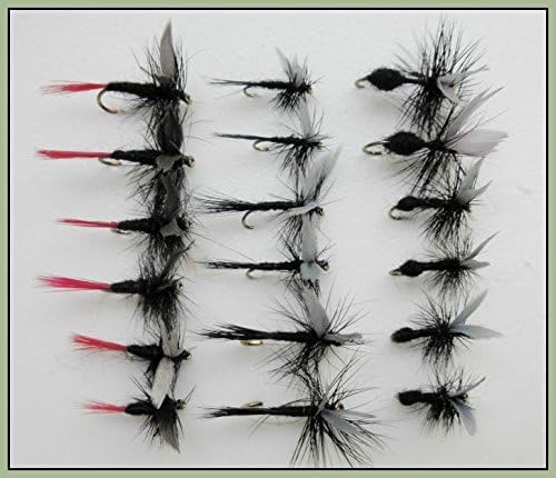 18 Dry Trout fishing Flies, Black Gnats and Ants, Choice of Sizes Available (All Mixed)