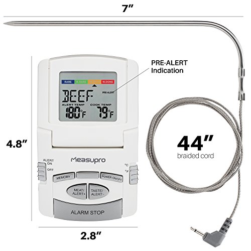 MeasuPro DCT350 Digitale Bratenthermometer, Grillthermometer, Haushaltsthermometer, Ofenthermometer, Küchenthermometer, Für Braten, Kochen, Grillen/BBQ, Mit Timer, Edelstahlsonde, Weiß - 8