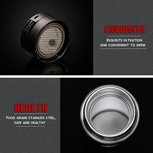 BOJIN Thermobecher 380 ML Edelstahl Kaffeebecher Trinkflasche für Reise Camp Sport Auto Schwarz - 3