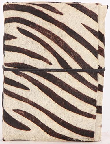 INDIARY Exotic Natural Skin Leather Notebook Genuine Buffalo Leather And Handmade Paper 10 x 15 cm Zebra