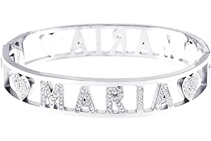 Stellazeta Bracciale Donna con Nome in Acciaio Inossidabile Anallergico Ideale per Regalo Braccialetto Donna con luminosi cristalli di vetro Braccialetti Donna Rigidi con Chiusura a Molla