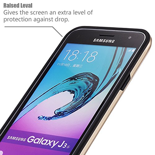 tinxi   Caso protector de la alta calidad de la PC y silicona para Samsung Galaxy J3 DUOS 2016  SM-J320F  5 0 pulgadas antideslizante backcover prueba de golpes Protecci  n Cubierta de la caja con el oro fondo