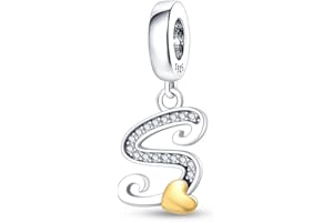KUNSIR Ciondolo Argento Sterling 925 Lettere con Cubic Zirconia Pendenti per Pandora Braccialetti, Compatibile con Braccialetti e Collane europei, perfetto Regali per Moglie e Ragazze PAC355