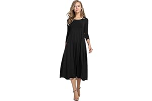 Hotouch Damen Kleider Elegante Midi Tunika Kleid A-Linie 3/4 Ärmel Kleid Rundhals Einfarbig Freizeitkleider Herbst Winter Kleider S-3XL