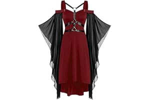 chuangminghangqi Halloween Karneval Kleid Damen 80er Jahre Mittelalter Kleidung Teufel Vampir Kostüm Schulterfreies Mesh Schmetterlingsärmel Gothic Vintage Clothes für Cosplay