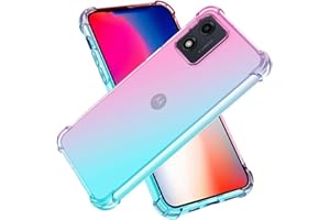 PIXFAB For Motorola E13 Clear Case, Shockproof [Ultra Slim] Scratch Resistant Gel Rubber Silicone [Protective Case] Gradient Phone Cover For Motorola Moto E13 - Pink/Green