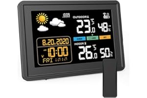 VONIVI Wetterstation Funk mit Außensensor Nur mit Netzbetrieb, DCF Funkuhr Weather Station Digital Funkuhr Innen und Außen Thermometer Hygrometer mit Wettervorhersage, Funkthermometer Atmosphärendruck