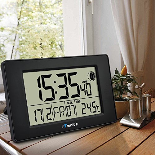 iTronics Digitale Funkwanduhr Tischuhr mit Temperaturanzeige & Countdown-Timer, Schwarz - 6