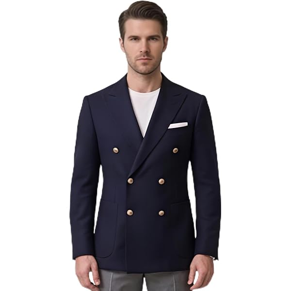 Buy Men's Black Double-Breasted Blazer with Gold Buttons, Slim Fit