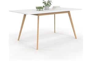 IDMarket – Mesa escandinava extensible rectangular Inga 4-8 personas, 120-160 cm, color blanco