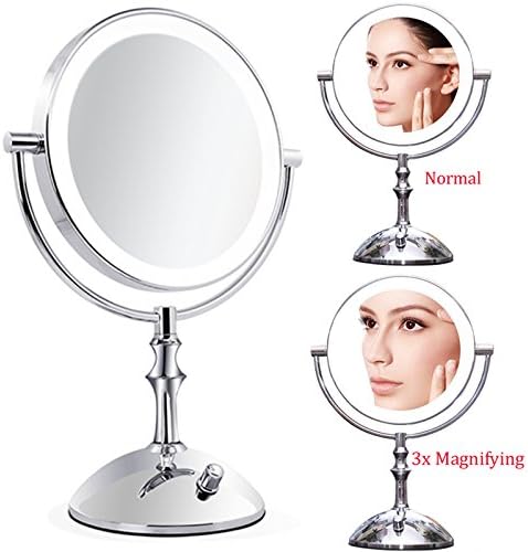 8 inch Desktop Makeup Mirror Brightness Adjust Dual 2 Sided Metal Mirror 3X Magnifying USB Battery LED Lamp Cosmetic Mirror