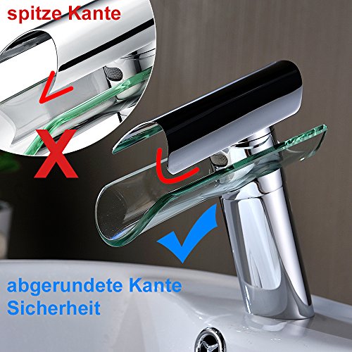Homelody Wasserhahn Waschbeckenarmatur mit Glasauslauf Wasserfall Armatur Bad Mischbatterie Badarmatur Waschtischmischer Waschtischbatterie für Badezimmer - 3