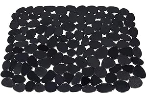 GUODUN 30 x 40 cm grande de plástico suave forma de guijarro para fregadero, tapete de secado de mesa, protector de fregadero, accesorio de cocina, tapete de vajilla (negro)