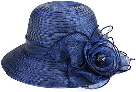 WENJUN Womens Easter Church Bridal Wedding Party Caps Hats Sun Hat Outdoor Visor Beach Outing Beach Hat Sun Hat Flower Pot Hat Woman Omni-directional Sun Protection (Color : Navy blue)