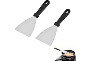 WNXBFO 2 Pcs Griddle Scraper, Stainless Steel 9.2in Triangular Spatula, Food Scraper, Pizza Dough Scraper, Grill Scraper for Food Service/Cooking/Cleaning, Ideal for BBQ/Steak/Pizza/Cake