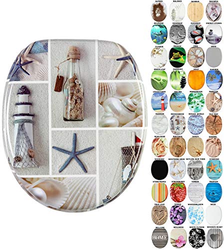 Sanilo WC-Sitz mit Absenkautomatik I Hochwertiger Toilettensitz aus Holz I Toilettendeckel in verschiedenen Motiven (Meeresbrise)