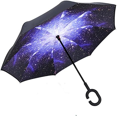 Rack LUYIASI Double Inverted Umbrella Hands-free Large Men's Long Handle Straight Car Reverse Umbrella Blue White Clouds (Color : B)