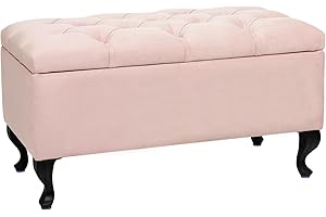 LORDLY Banco Almacenaje, Banqueta Tapizado MODIANO CR 81x42cm Rosado Terciopelo, Puff Almancenaje, Reposapies, Taburete Acolchado de Almacenamiento con Tapa, Otomana para Entrada Salón Dormitorio max 300kg