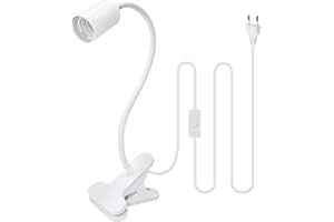 WPQIUZS E27 Klemmleuchte Lampenfassung Klemmlampe mit Stecker und 240CM Kabel Schreibtischlampe Halter mit Clip 360°Einstellbar Flexiblem Schwanenhals Schreibtischlampe Klemmlampe Bett Leselicht