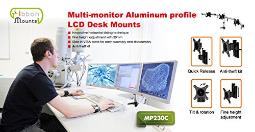 HFTEK MP230C-L 2 3 Fach Monitor Halterung Halter Tischhalterung Stand für Bildschirm Monitor 15 – 32 Zoll mit VESA 75 / 100 - 8